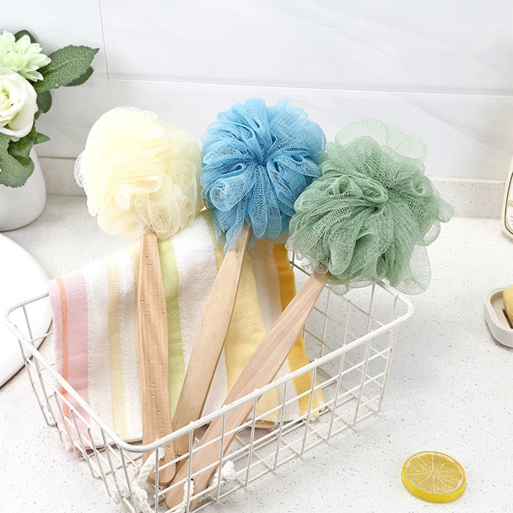 

4pcs Long Handle Bath Balls Nylon Shower Scrubber Exfoliating Back Massage Bath Flower Towel Portable Sensitive Skin