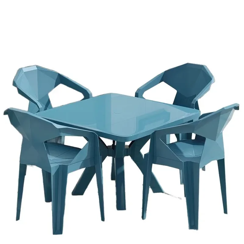 Heavy Duty Plastic Dining Set with Backrest for Outdoor Patio Beach Courtyard BBQ Food Stall Night Market Use