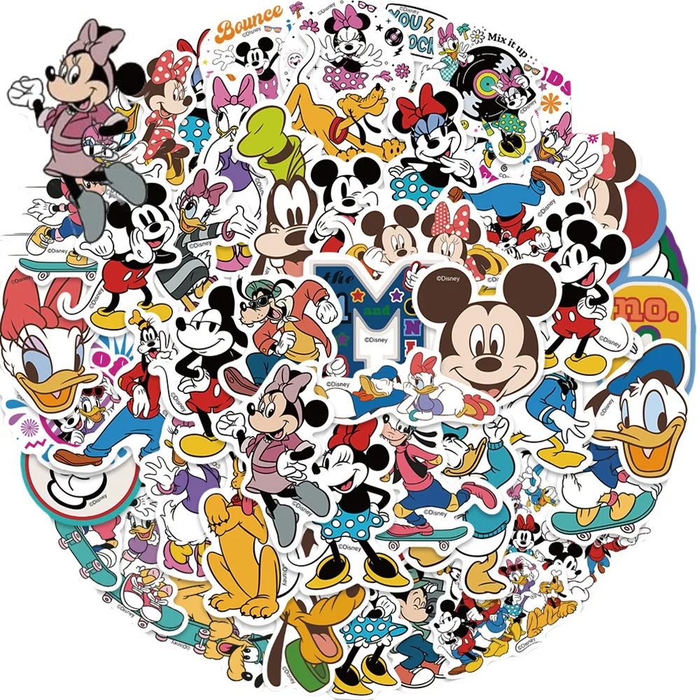 102PCS Disney Movie Minnie Mickey Stickers Anime Decal DIY Skateboard Laptop Motorcycle Cool Cute Cartoon Sticker Pack Kids Toy