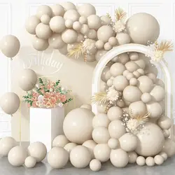 113Pcs White Sand Balloons Garland Arch Kit Sand White Latex Helium Balloons for Birthday Wedding Anniversary Party Decorations