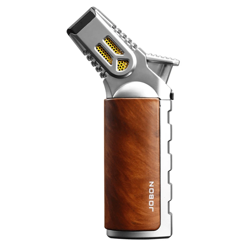 JOBON-Windproof Inflatable Cigar Lighter, Strong Four Blue Flame, Adjustable Size, Fixed Fire Lock Design, Torch Gun Cycle