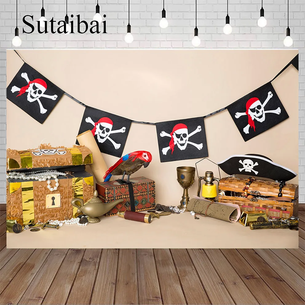 Photography Background Pirate Nautical Treasure Map Kids Boys 1st Birthday Party Cake Smash Decor Photo Backdrop Studio