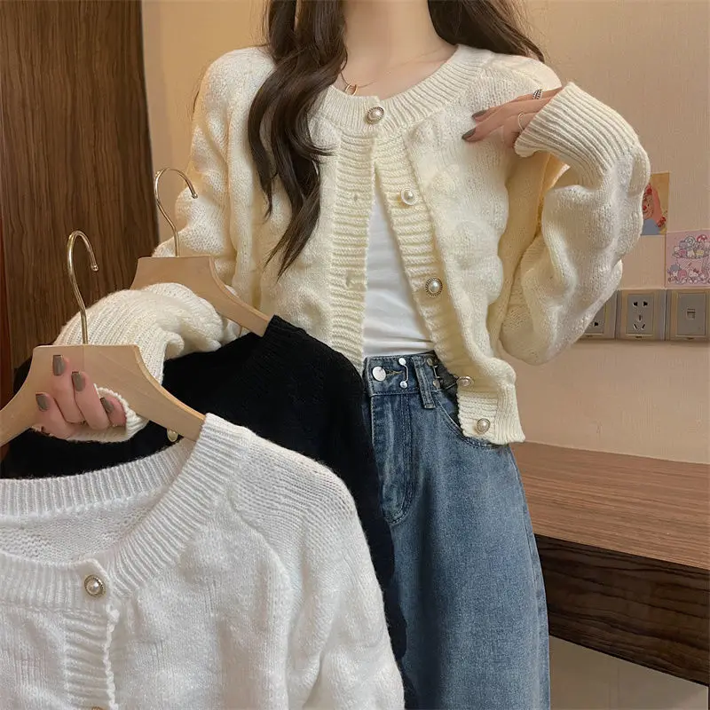 Women\'s Autumn Winter Solid Screw Thread Paisley Button Long Sleeve Sweater Knitted Cardigan Coats Fashion Office Lady Tops