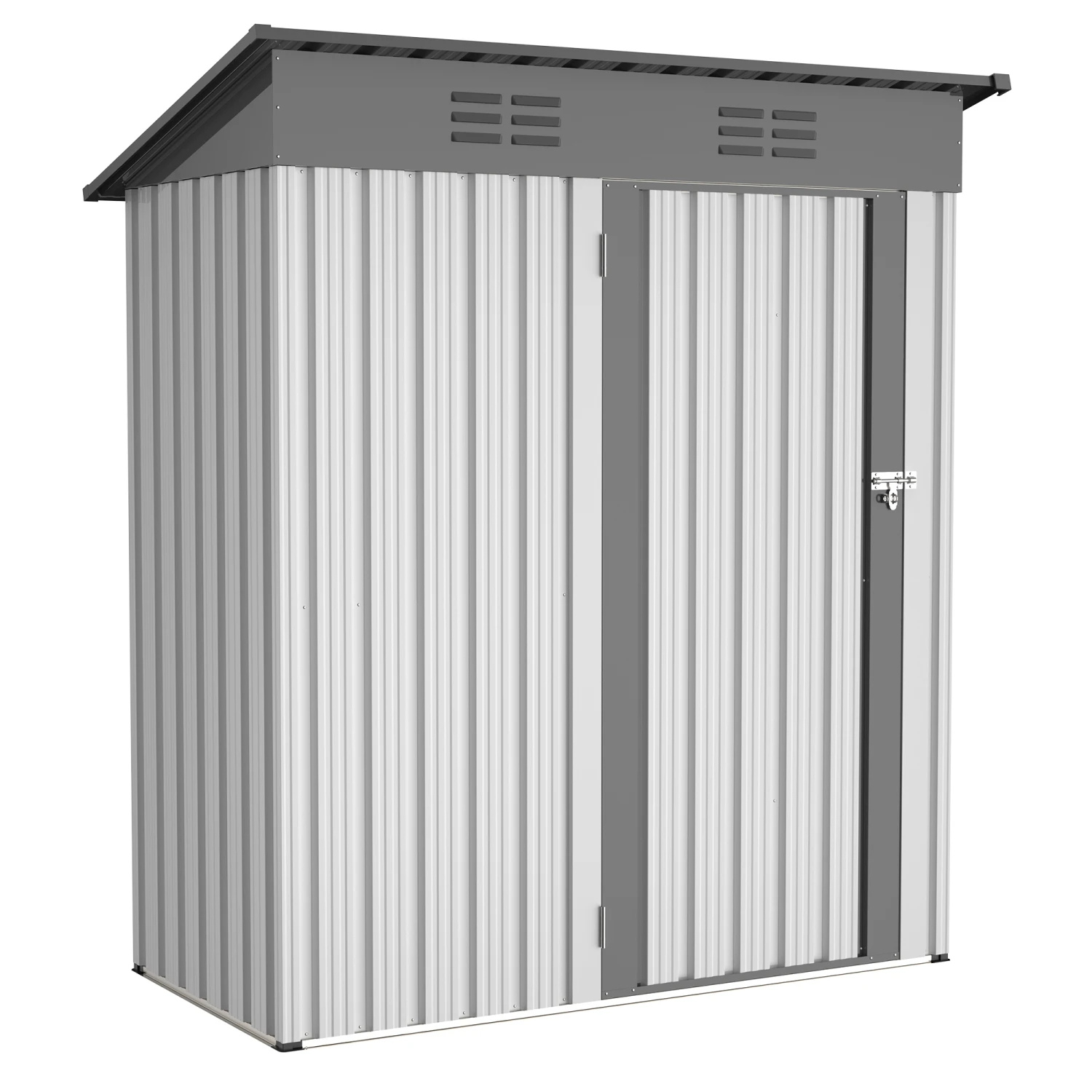 Galvanized Metal Garden Shed 5x3 ft w/ Lockable Doors - Outdoor Tool Storage for Patio, Lawn, Backyard