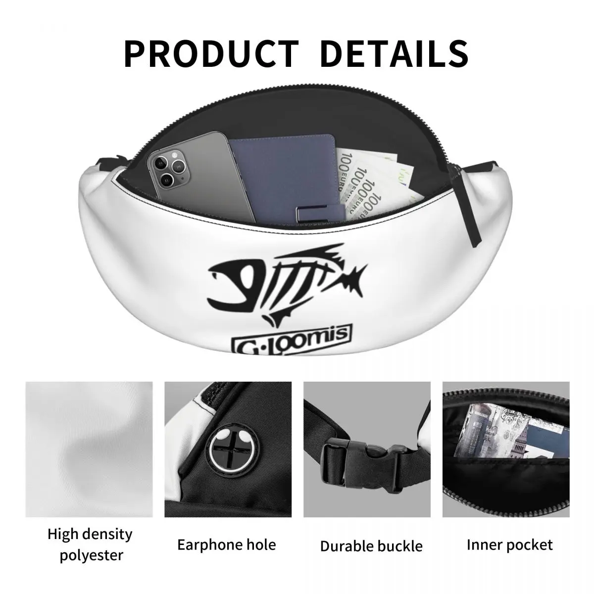 Niestandardowe Gloomis Fly Fishing Fanny Pack kobiety mężczyźni torba na talię typu crossbody do podróży piesze wycieczki telefon etui na pieniądze