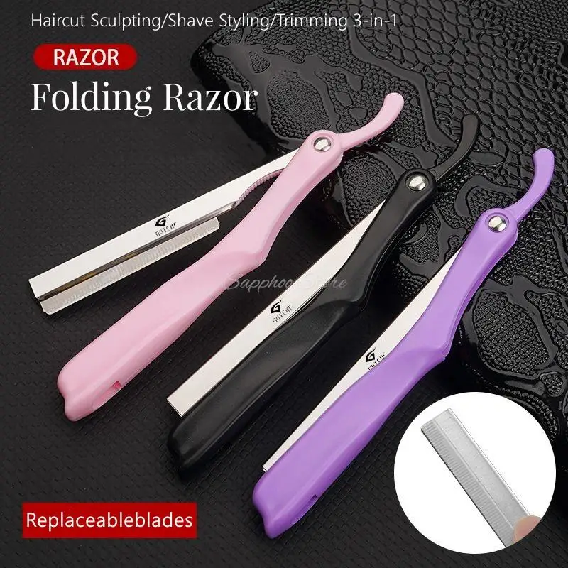 Fashion Men Retro Razor Manual Folding Razor Barber Shop Dedicated Hairdressing Shaving Knives ABS Handle Beard Armpit Face