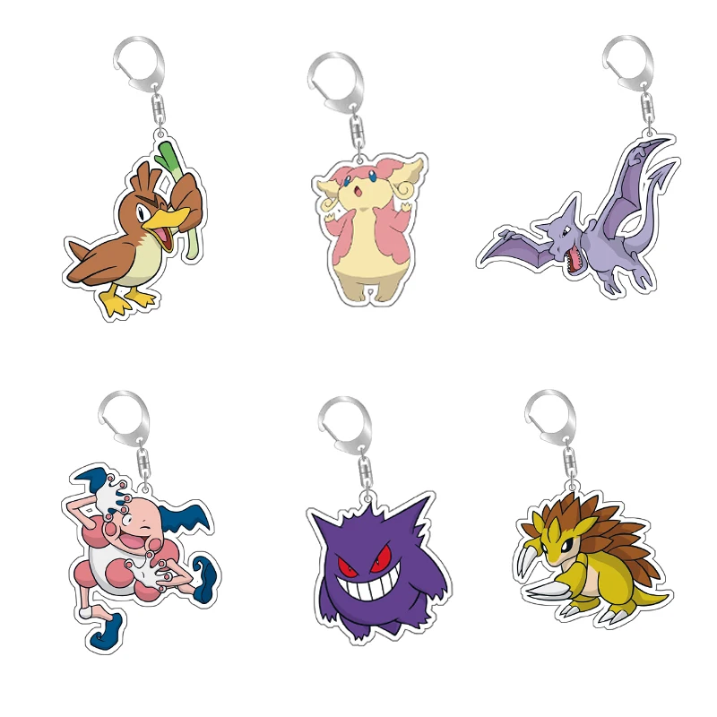 Pokemon Acrylic Keychain Gengar Green Onion Duck Charizard Fossil Dragon Anime Peripheral School Bag Pendant Toy Gift