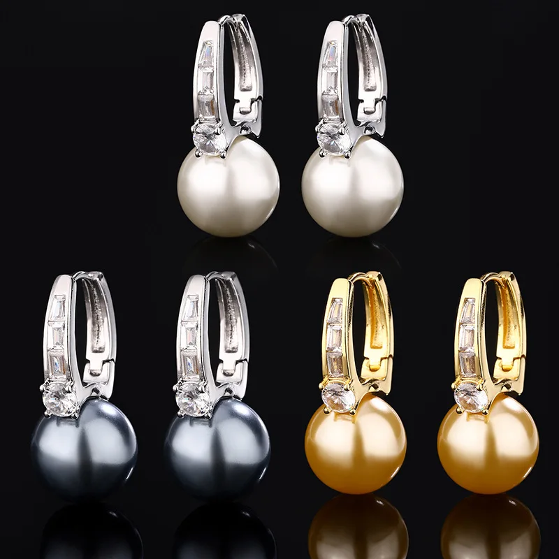 

Elegant Simulated Pearl Drop Earrings 12mm Pearls in Gold Gray White Closure Ideal for Wedding Party Jewelry Dress Accessories