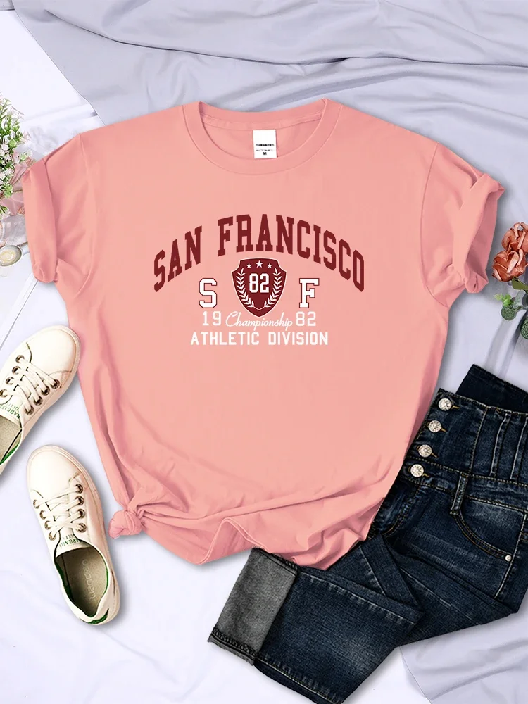 San Francisco 1982 Athletic Division Printed Tops Womans T-Shirt Short Sleeve Hip Hop Casual Tops Vintage Crewneck Tee Clothing