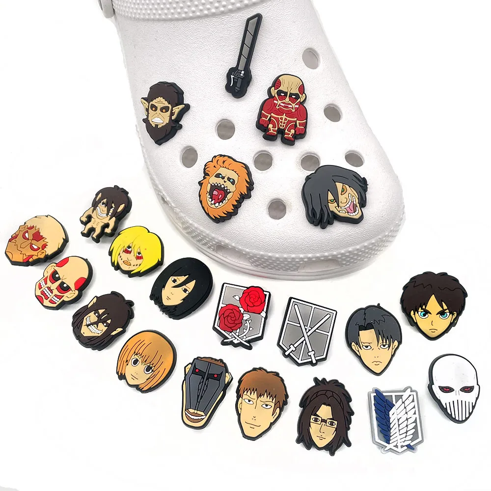 21Pcs/Set  Attack on Titan Shoe Charms for Clogs Bubble Slides Sandals PVC Shoe Decorations Buckle Accessories for Kids Gift