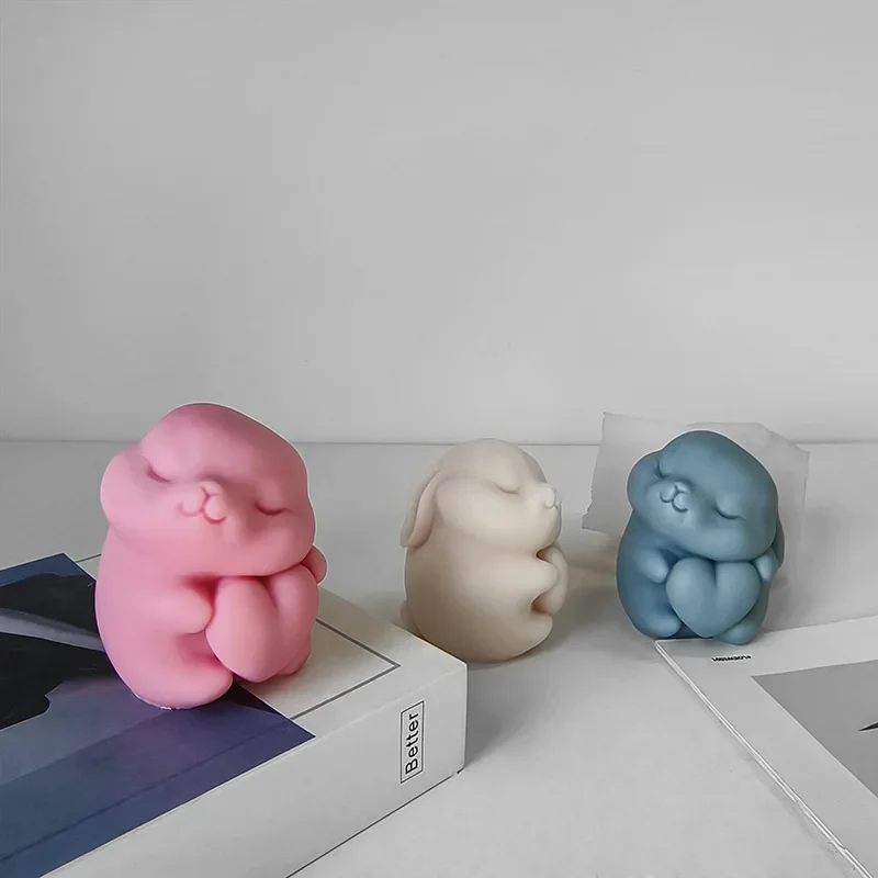 DIY Aromatherapy Candle Plaster Ornaments Bunny Molds Handmade Soap Candle Making Supplies 3D Love Heart Rabbit Silicone Mold