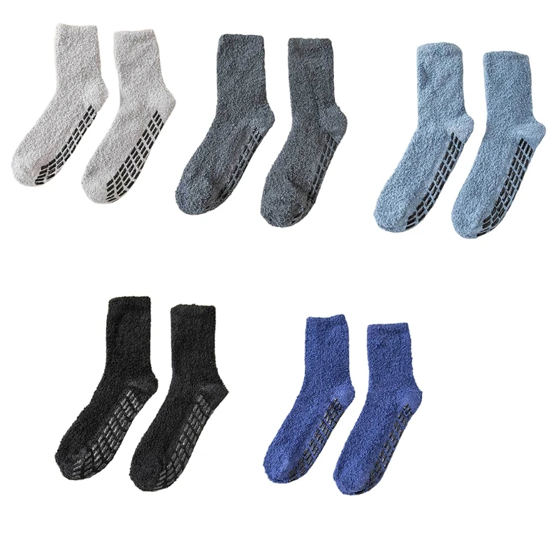 Unisex Winter Fuzzy Slipper Socks Solid Color Non Slip Grip Warm Floor Hosiery Drop Shipping