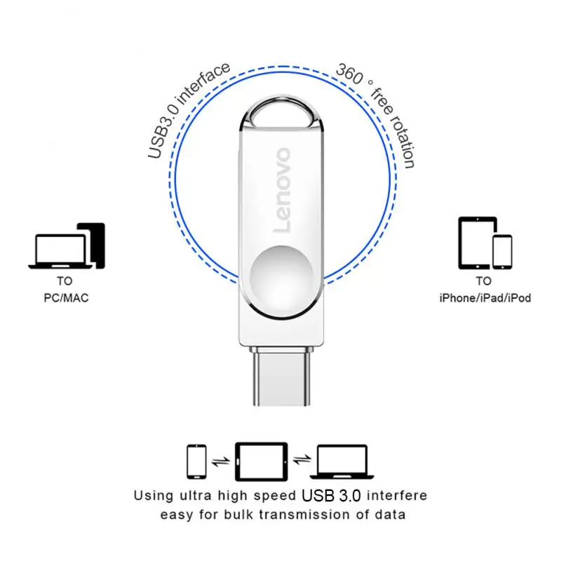 لينوفو-محرك أقراص فلاش معدني عالي السرعة ، جهاز تخزين الذاكرة ، USB ، قرص U للكمبيوتر الشخصي ، قلم 1 + ، 2GB