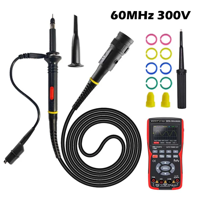 Oscilloscope Probe Kit 60MHz 1X 10X Mayitr High Precision Oscilloscope Multimeter Tester Probe Test Leads Accessories for ZT703S