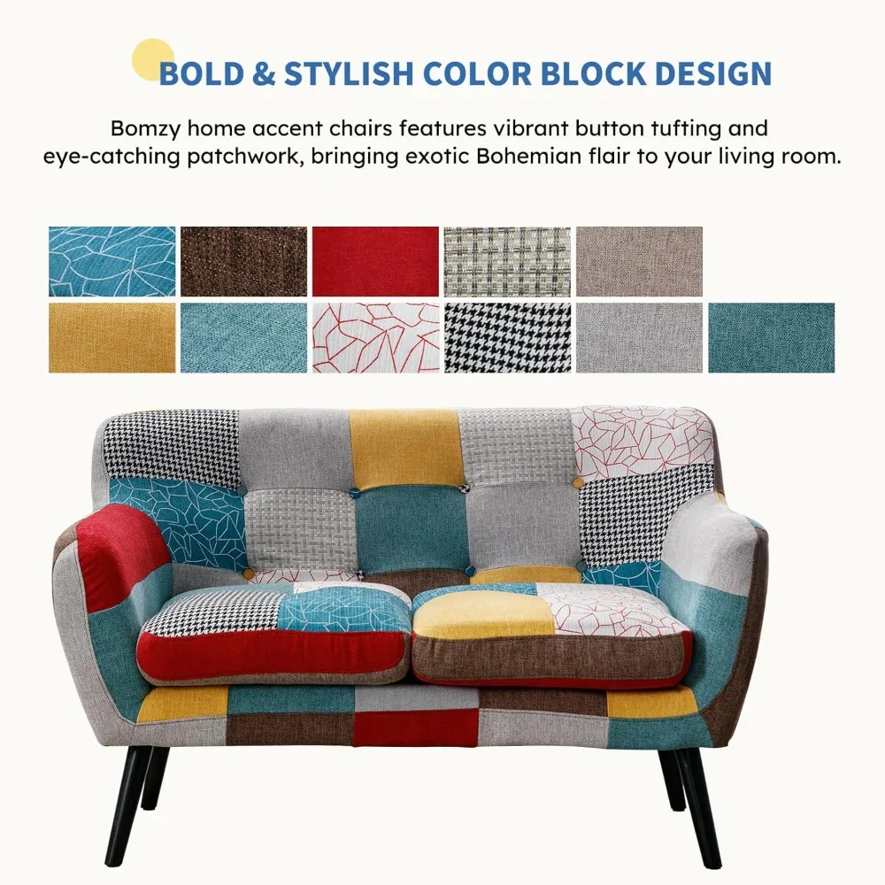 

Modern Boho Loveseat: 2-Seat Sofa with Colorful Plaid Upholstery - Living Room & Bedroom Couch​