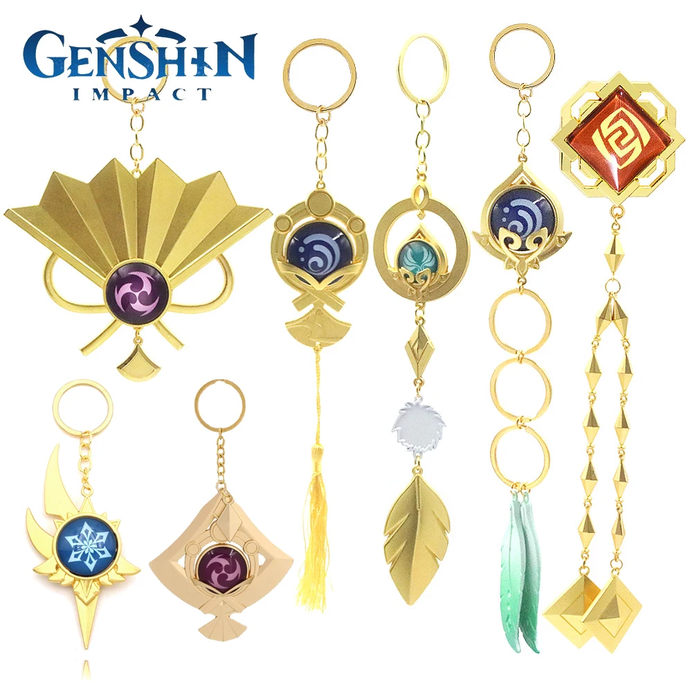 Game Genshin Impact Vision Lnazuma Venti Kamisato Ayato Eula Keychain Luminous 7 Element Weapons Eye Of Original God Toy KeyRing