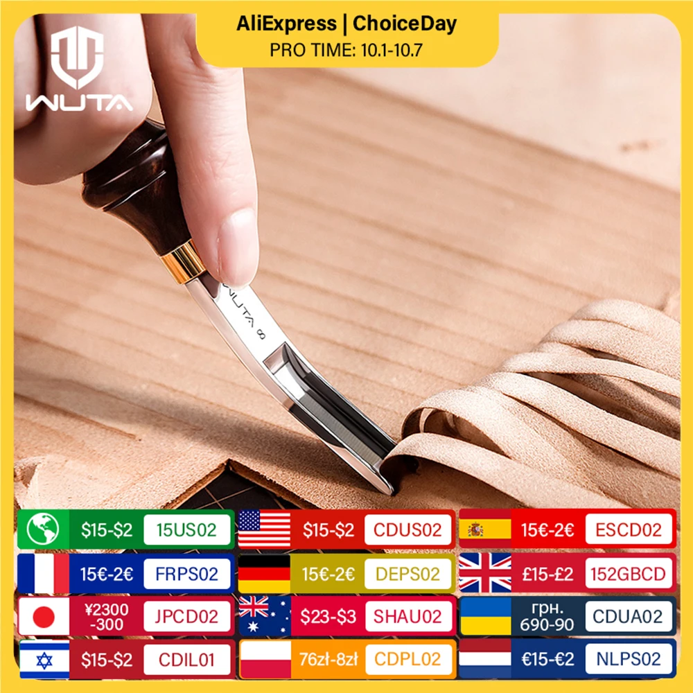 

WUTA Wide Edger Skiver Edge Beveler DC53 Steel Leather Skiving Thinning Trimming Leather Tool Ebony Handle Convex Grind