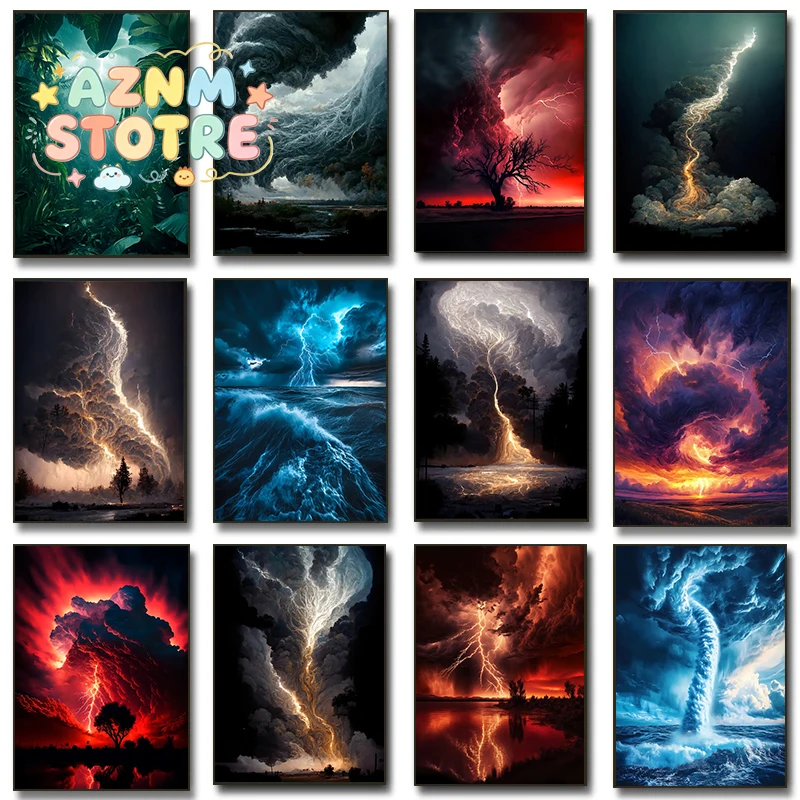 Natural Disaster Apocalyptic Storm Posters Lightning Over Ocean Prints Canvas Painting Wall Art Pictures Home Living Room Dec