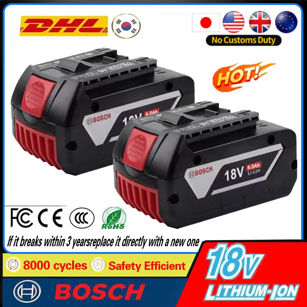 

Bosch professional 18V 6.0AH Li-ion battery BAT610G+AL1820CV replacement with LED & for Bosch quick charger 14.4V-18V 18650