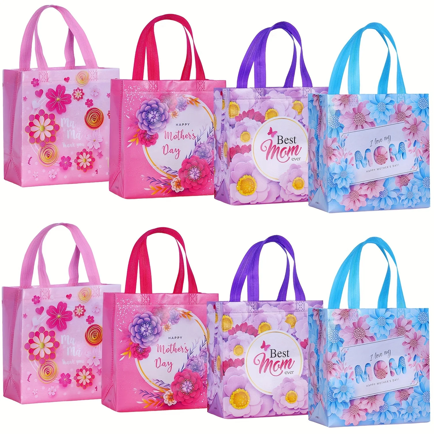 

8PCS Mothers Day Gift Bags, Mother's Day Flowers Pattern Gift Bags With Handles, Party Favor Gifts Bags