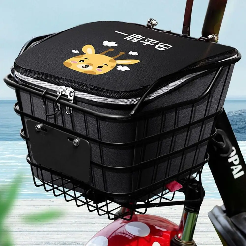 Forro de cesta de bicicleta preto padrão de desenho animado à prova d'água cesta frontal de bicicleta bolsa de armazenamento de cesta de bicicleta à prova de sol bicicleta elétrica