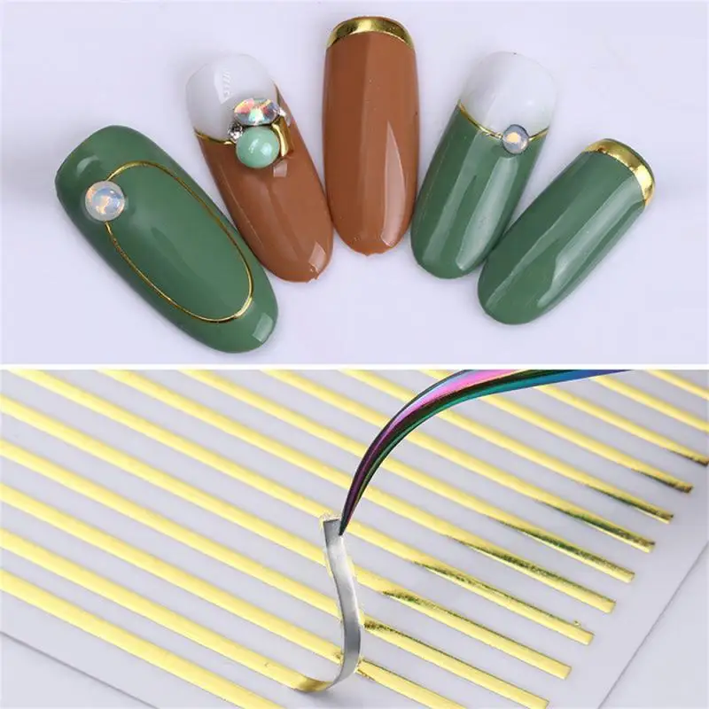 Silber Gold Linien Streifen Nagel Aufkleber Aufkleber Metallst reifen Luxus Nägel 3d selbst klebende Design Nail Art Aufkleber Papier