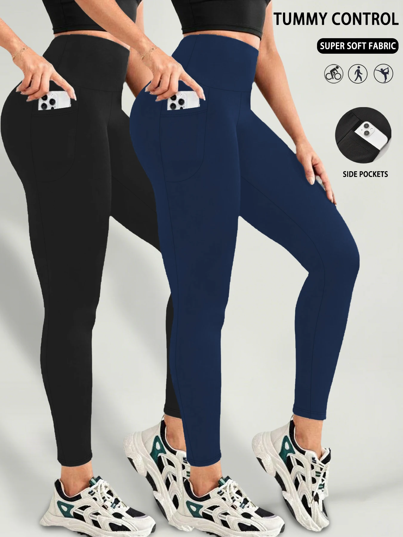 

2 Pack Women's Super Soft Leggings with Pockets, High Waisted Tummy Control for Yoga Workout and Casual Lounge Wear Comfort