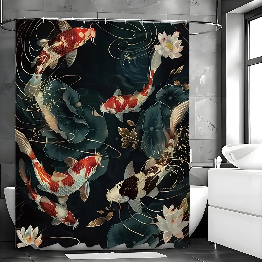 

Цветы лотоса и красочные карповые рыбы Занавеска для душа Моющаяся грязеотталкивающая насадка для душа Водонепроницаемая полиэстеровая занавеска для ванны