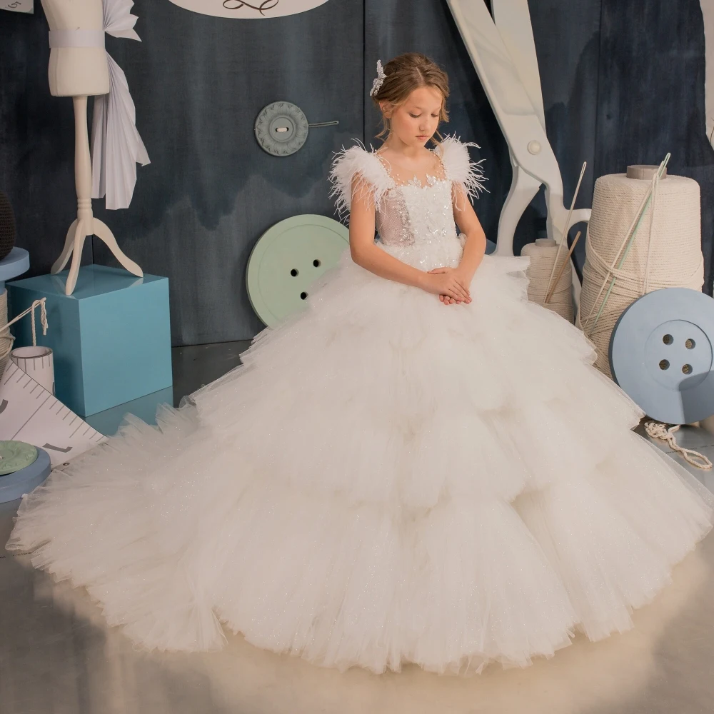 LorstudÉlégante robe de Rhà volants pour enfants, robe de demoiselle d'honneur blanche, paillettes pour enfants, fête de mariage, reconstitution historique, quoi que ce soit, YFD54, 2023