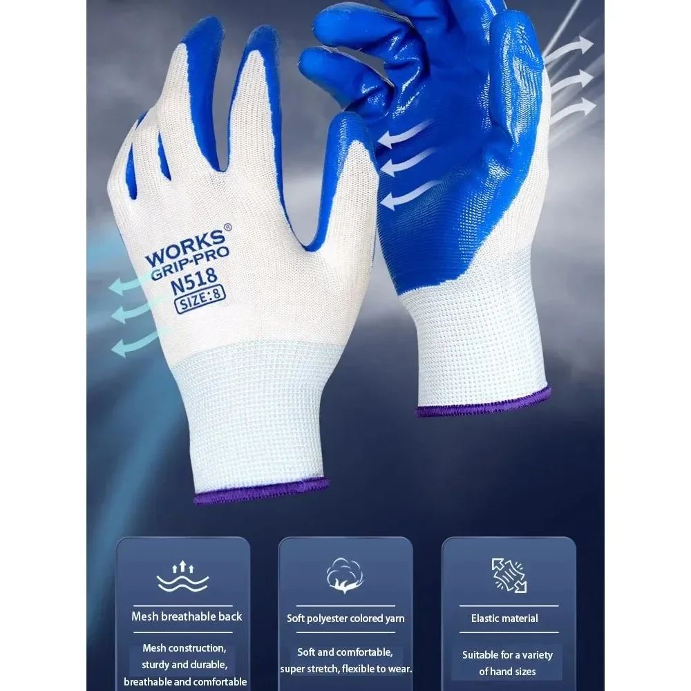 3 أزواج من قفازات النتريل غير القابلة للانزلاق والمقاومة للاهتراء وقابلة للتنفس وبناء العمل الصناعي وقفازات العمل غير القابلة للانزلاق #4