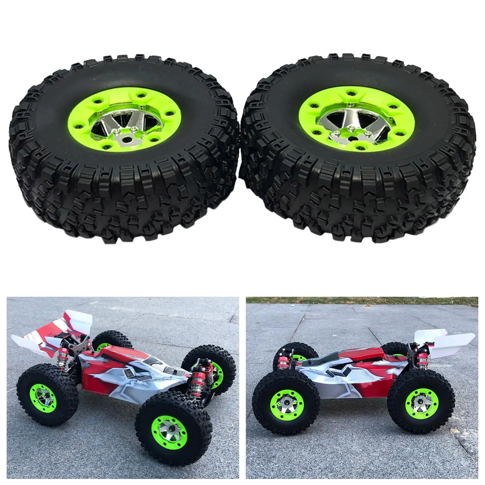 Pneumatici per Auto RC in Gomma e Metallo 90x32mm Fuoristrada con Scanalature Profonde per Auto da Corsa Elettrica Wltoys 124019 124018