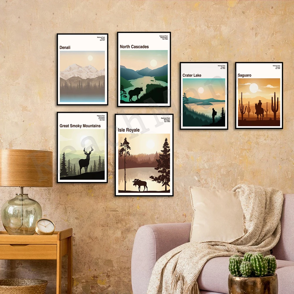 Death Valley，Great Smoky Mountains，Acadia，Capitol Reef  Crater Lake ，Saguaro Canyonlands Denali National Park Poster