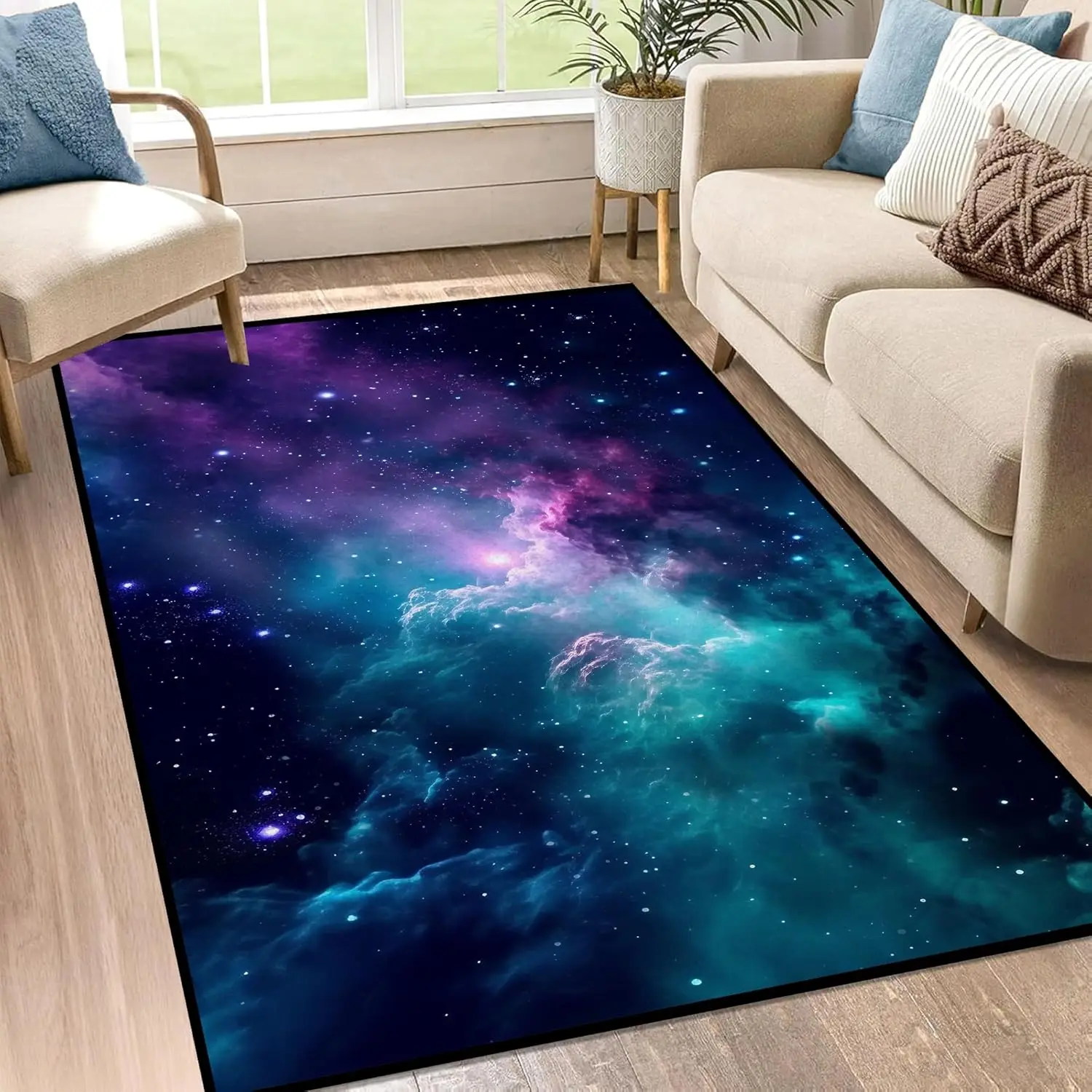 Galaxy Area Rug Outer Space Starry Sky Large Carpet for Home Living Room Bedroom Sofa DecorCarpet Dark Blue Non-slip Floor Mat