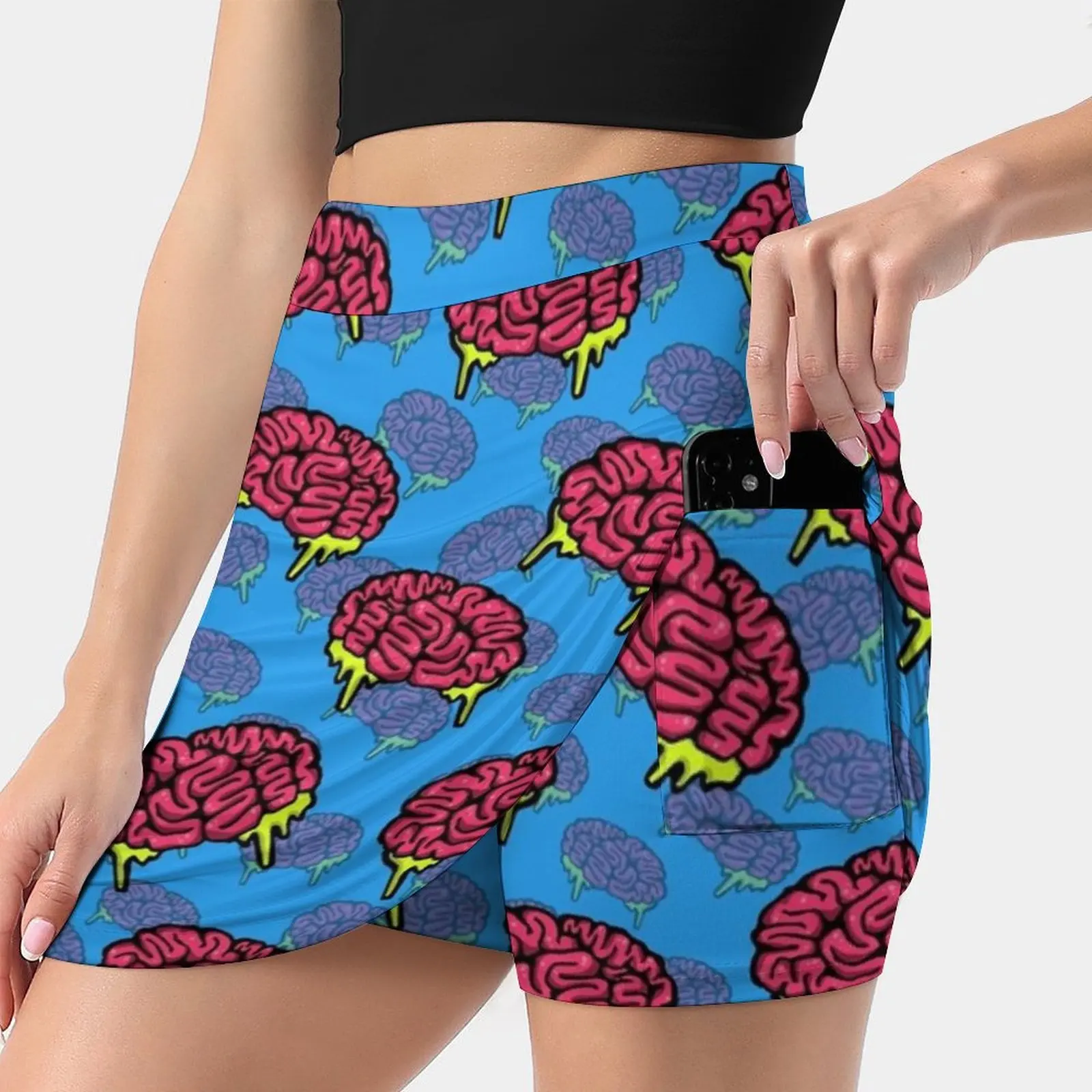 Brainz Everywhere Women's skirt Mini Skirts A Line Skirt With Hide Pocket Brain Brains Zombie Cute Halloween Fun Funny Girly