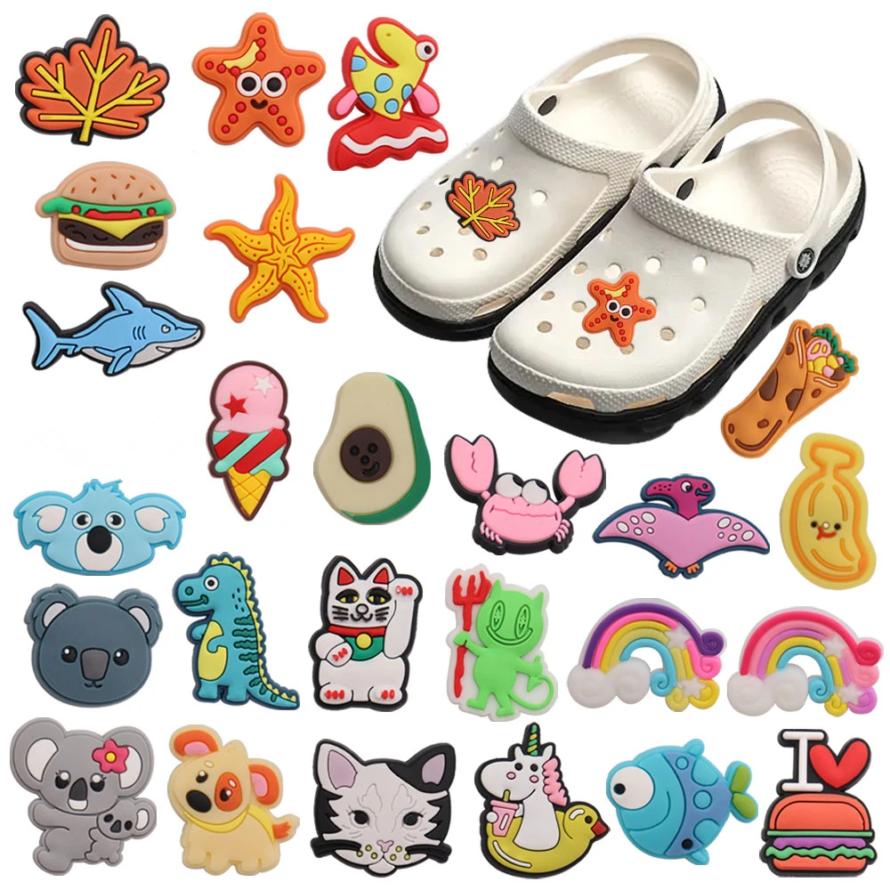 1Pcs PVC Starfish Banana Rainbow Koala Hamburger Shoes Button Charms Accessories Fit Boys Girls Birthday Gifts