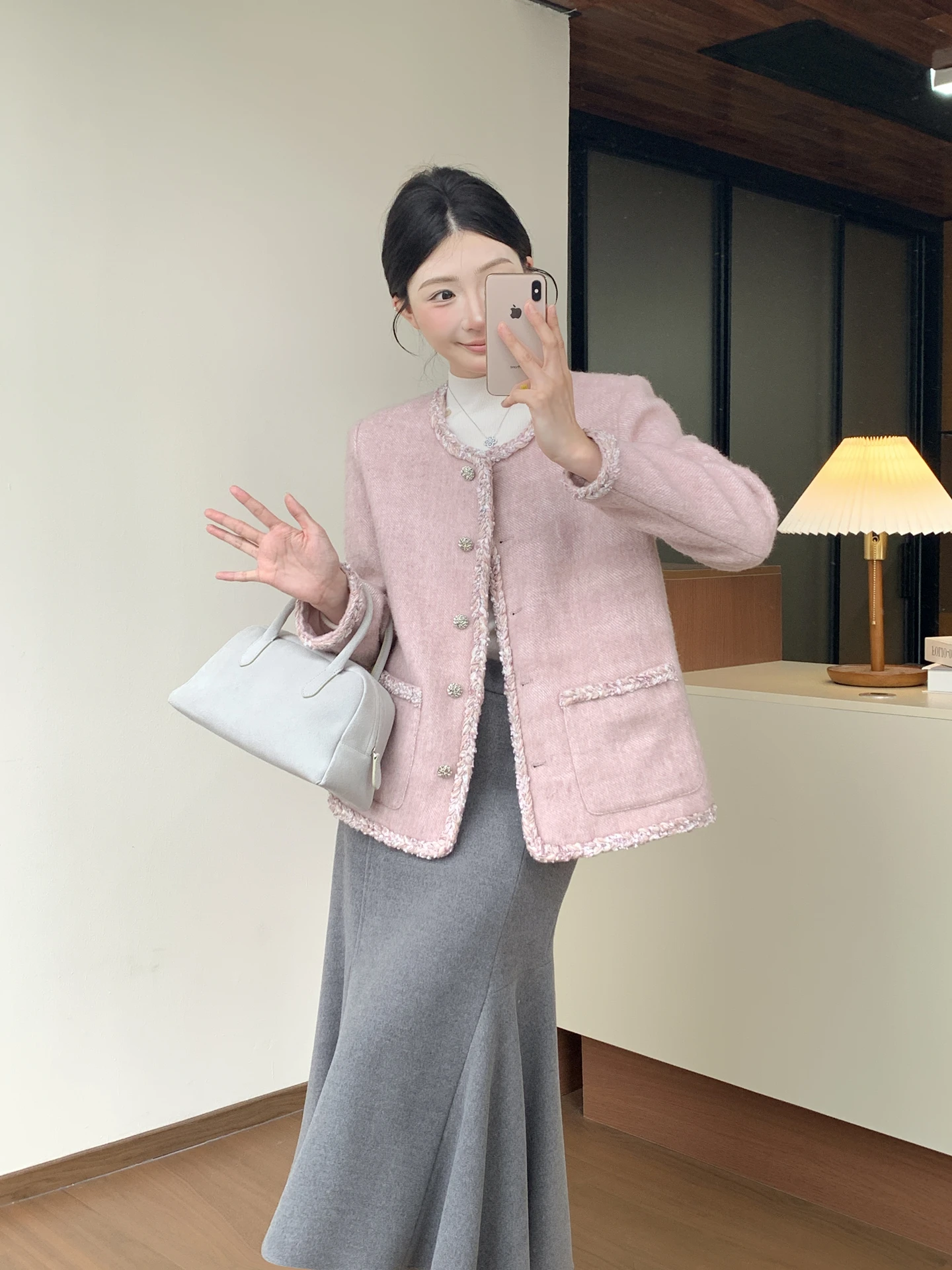 

Ladies' Soft Sle Mist Pink Loose Woolen Outerwear Spring 2026 New Arrival Korean Faion ort Coat Warm Long Sve round ...