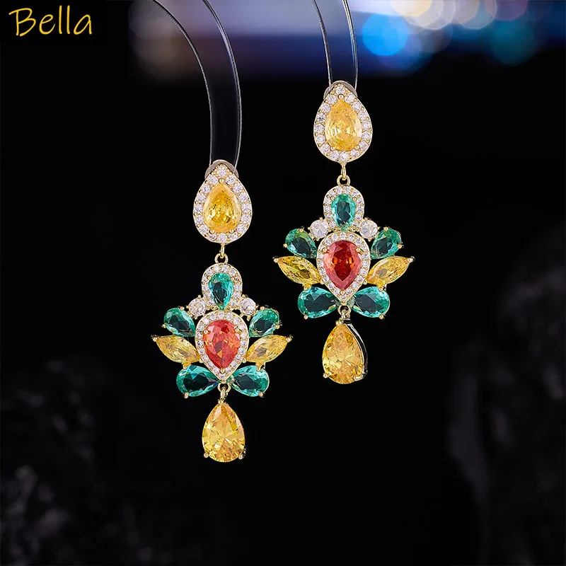 

Sweet Flower Earrings Yellow Pink White Zirconia Plant Dangling Earrings Dinner Party Daily Wear Jewelry