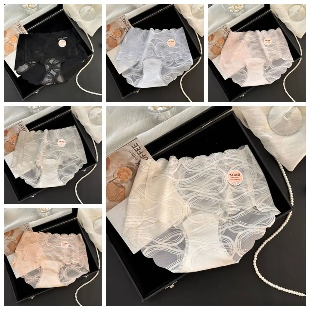 

Comfortable Sweet Lace Mesh Panties Thin Cotton Crotch Seamless Briefs Mid Waist Transparent Underwear for Women Ladies