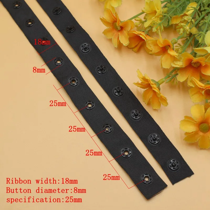 2/5yards /lot 18mm Black/White plastic Invisible snap button ribbon tape trim for baby Garment sewing accessories