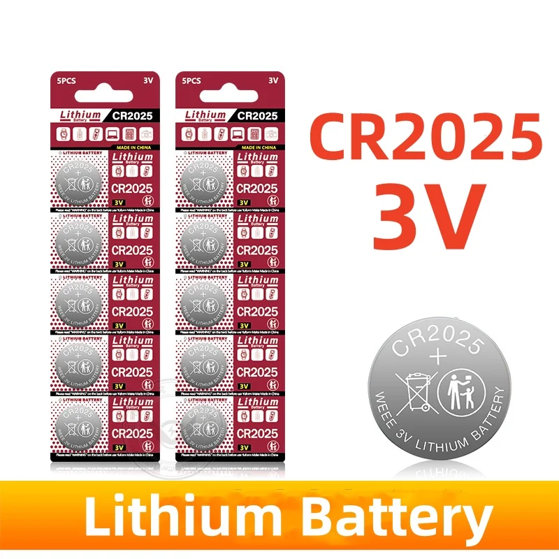 Pile bouton au lithium, pile bouton, montre 24.com pour jouets, horloge, ordinateur, 3V, CR2025, DL2025, BR2025, 5003LC, LM2025, CR 2025, 50-5 pièces