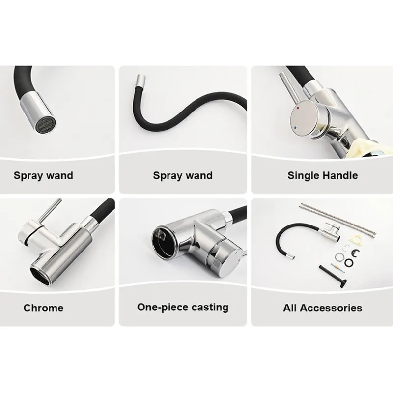 BAAR-Universal Rotation Sink Mixer Faucet-304 الفولاذ المقاوم للصدأ وضع مزدوج صنبور المطبخ الأسود