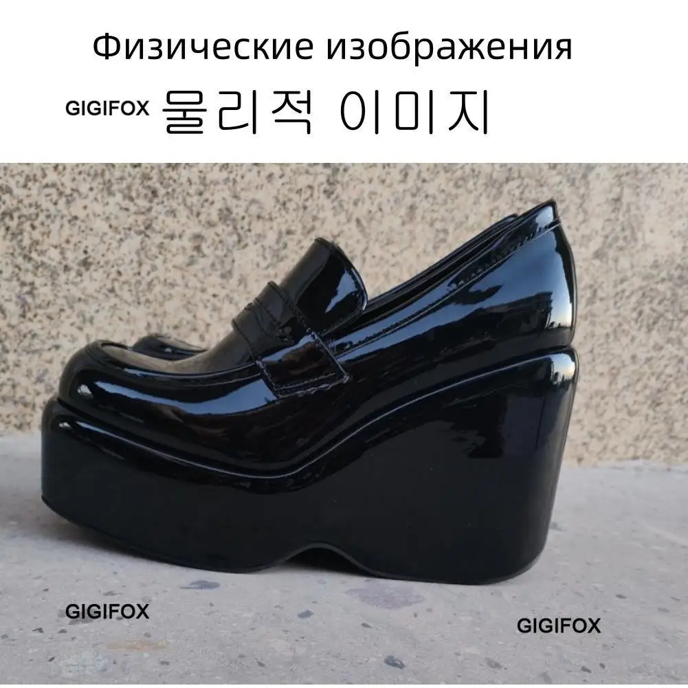 GIGIFOX Platform Wedge Pumps For Women Slip On Mary Jane Punk Goth Fashion High Heels Shoes Spring Casual Mary Janes Lolita