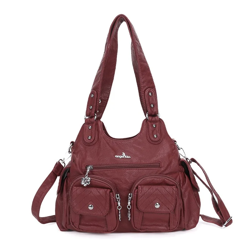 Angelkiss-bolsa de ombro PU para mulheres, bolsa de alça superior, espaçosa, bolsa de bolso, multi-bolsos, bolsa de ombro, AK7557