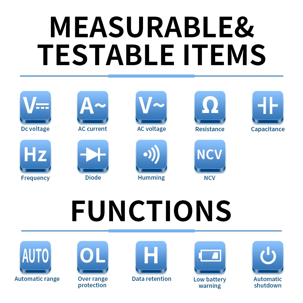 4000 Counts Digitales Zangenmessgerät mit automatischer Bereichswahl, Multitester, messbar, DCV, ACV, ACA, Ohm, Kapazität, Hz, Dioden, Kontinuität mit NCV