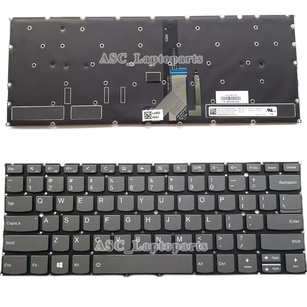 New US English QWERTY Keyboard For Lenovo YOGA 920 920-13 LCM16N7 PK1314U1A00 Gray Black, no Frame, With BACKLIT