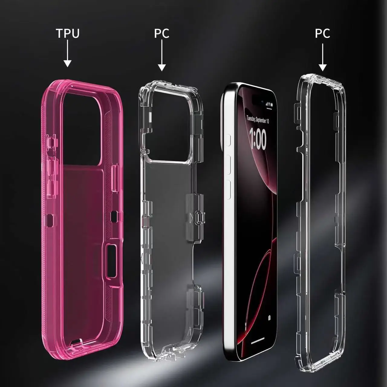 حافظة هاتف شفافة 3 في 1 لهاتف ابل ايفون 17 برو ماكس / 17 برو، لهاتف آيفون 16 برو ماكس مقاومة للسقوط ومقاومة للخدش سميكة جدًا