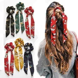 New Elastic Hair Band  Ribbon Bow Scarf Sweet Print Scrunchie Women  Hair Rubber Hair Ropes Girls Hair Accessories