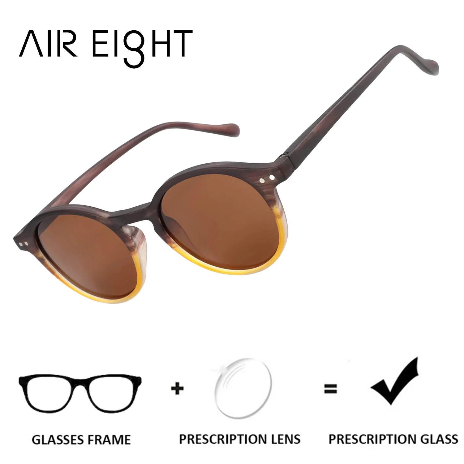AIR EIGHT Round Plastic for Men Women Custom Prescription Sunglasses Polarized UV400 Anti-Blue Ray Casual Glasses