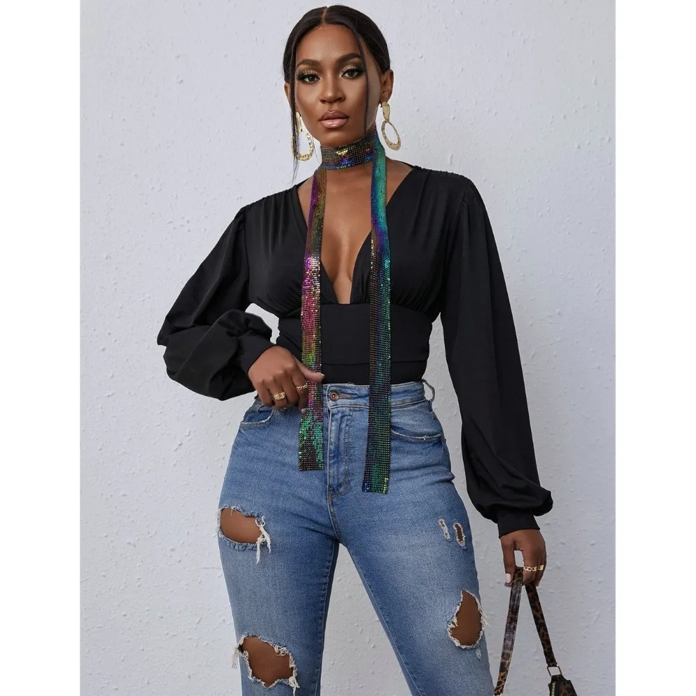 Fashion Aesthetic Sequin Scarf Aluminium Alloy Punk Cool Slender Scarf Sexy Long Thin Neck Collar Necklaces Scarf Shawl Ladies