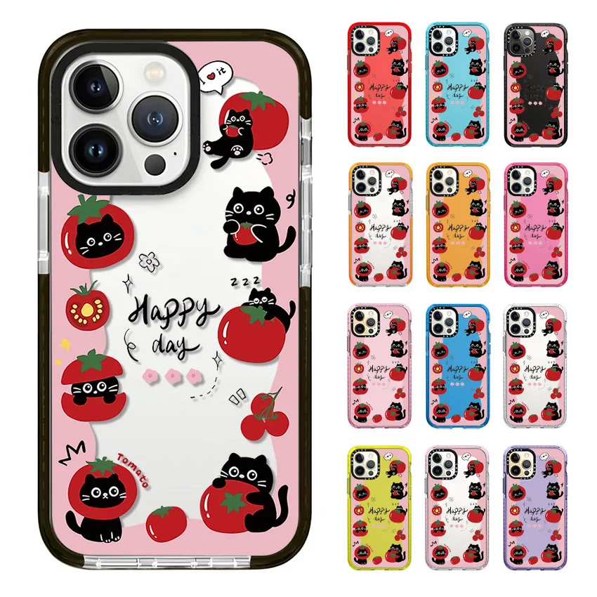Tomato Black Cat Phone Case For iphone 17 16 15 14 13 12 11 Pro Max Plus Air Soft TPU Shockproof Back Cover